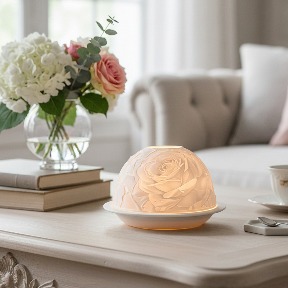 Room Lighting Bedroom Decor - เชิงเทียนพอร์ซเลนลายกุหลาบสุดหรู ให้แสงอบอุ่น เหมาะสำหรับห้องนั่งเล่น ห้องนอน ตกแต่งงานแต่งงาน สร้างบรรยากาศโรแมนติก
