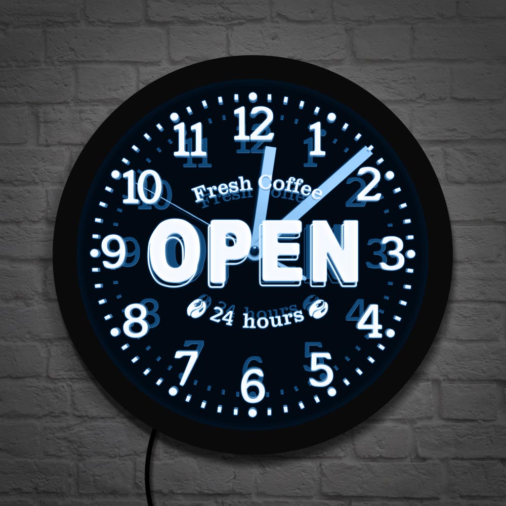 Decor Lighting Opening Hours - กาแฟสดเปิด 24 ชั่วโมง LED ป้ายนีออนนาฬิกาตกแต่งผนังร้านกาแฟธุรกิจแสงหลายสี Cafe