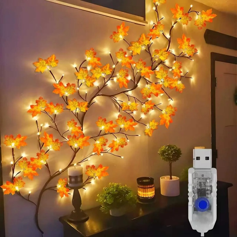 Home Lighting And Decor - โคมไฟรูปใบเมเปิล DIY พร้อมจี้รูปดอกกุหลาบ ใช้พลังงาน USB เหมาะสำหรับตกแต่งผนังบ้าน