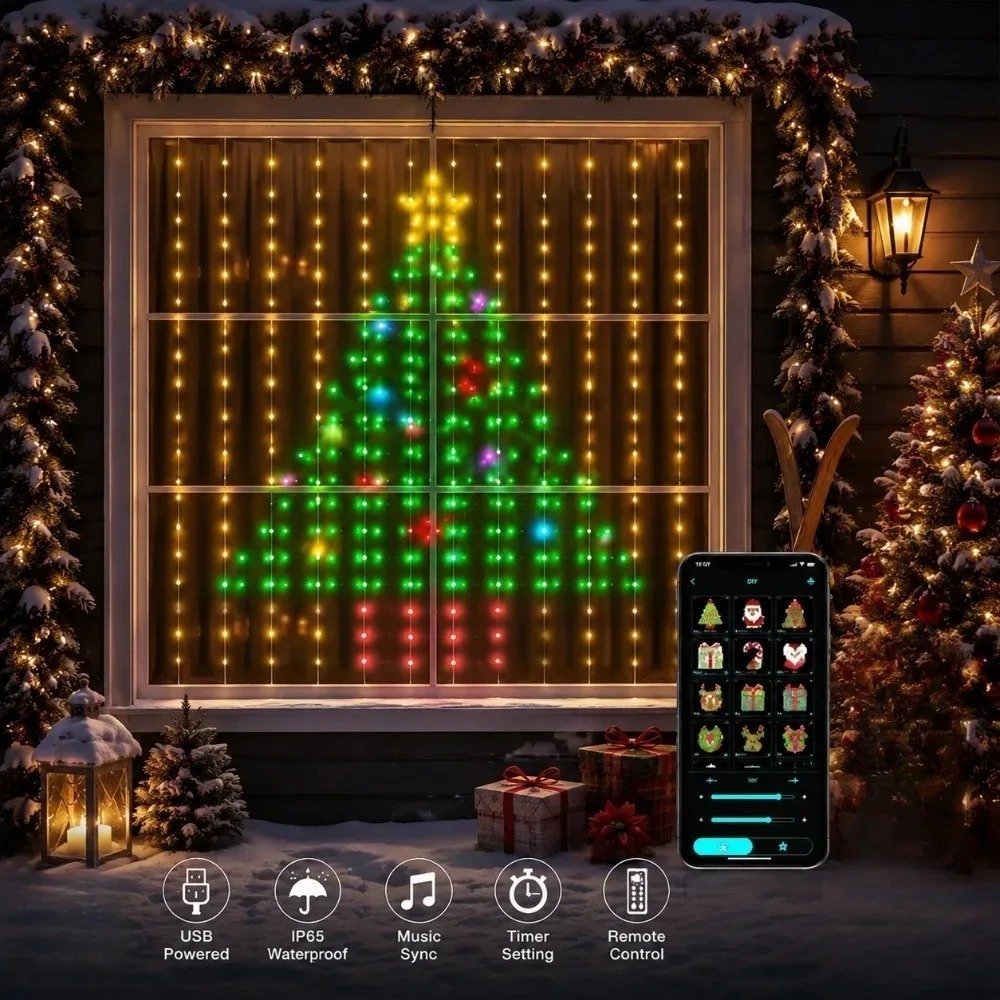Home Lighting And Decor - ไฟม่าน LED พิกเซล ควบคุมผ่านแอปพลิเคชันบลูทูธ ไฟสาย RGB