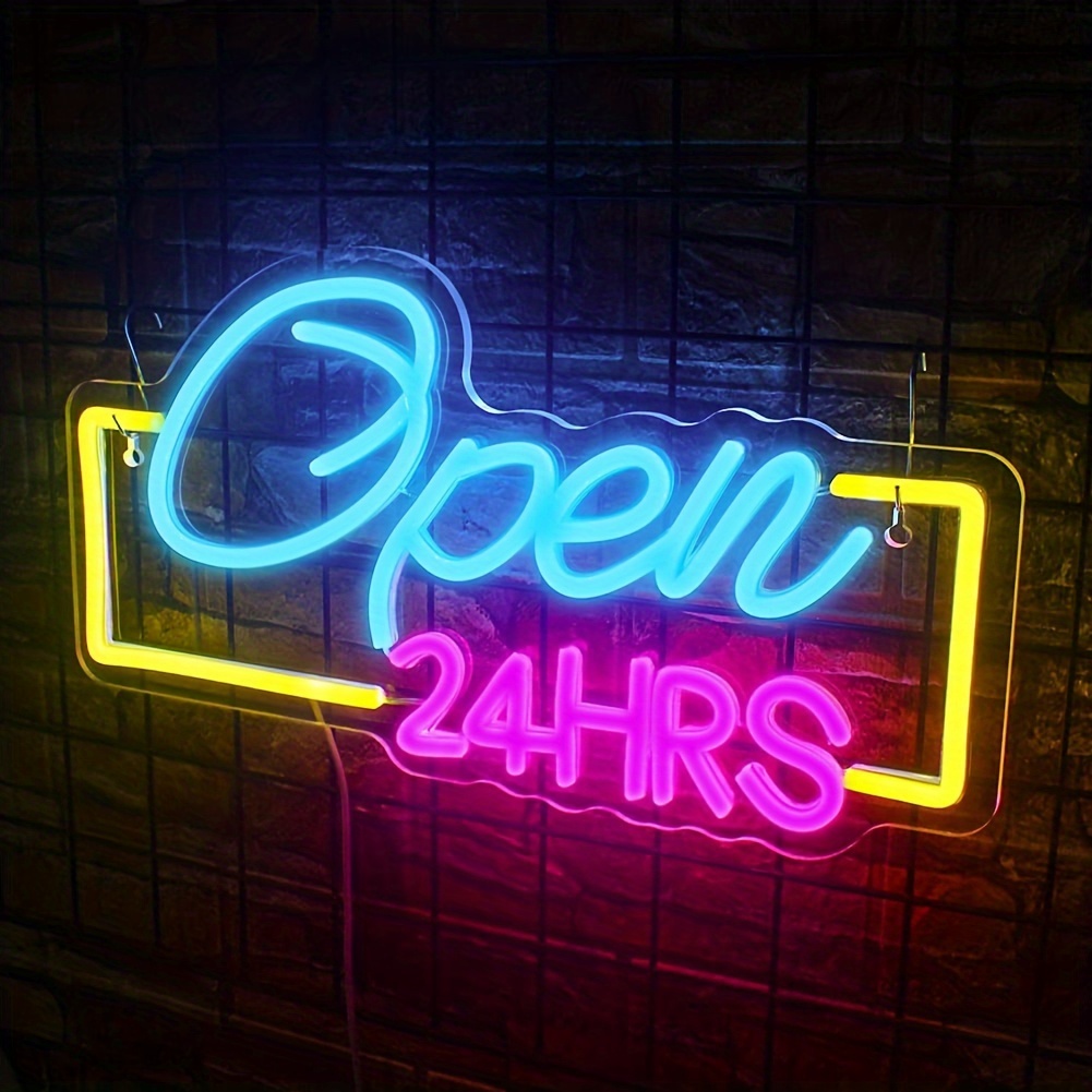 Decor Lighting Opening Hours - ป้ายไฟนีออน LED เปิด24ชั่วโมง, สำหรับตกแต่งผนัง, ป้ายไฟไฟ LED