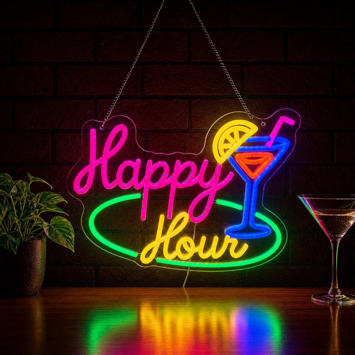 Decor Lighting Opening Hours - ป้ายไฟนีออน LED ลายค็อกเทล Happy Hour สำหรับตกแต่งผนังบาร์