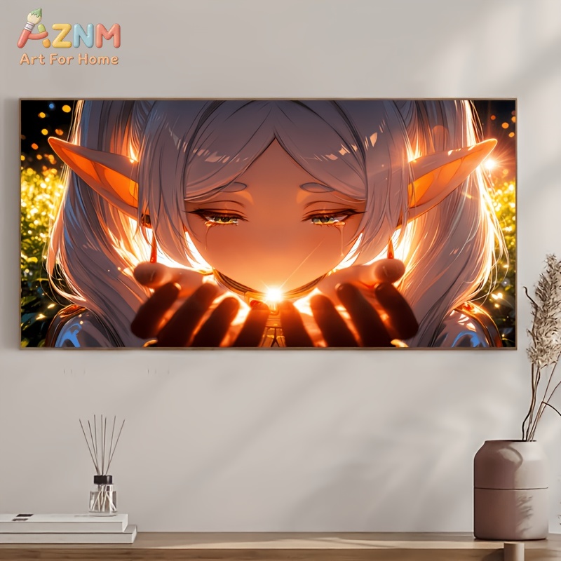 Lighting Decor And Beyond - AZNM Frieren: Beyond Journey's End ภาพวาดบนผืนผ้าใบลายสาวเอลฟ์ถือโคมไฟ