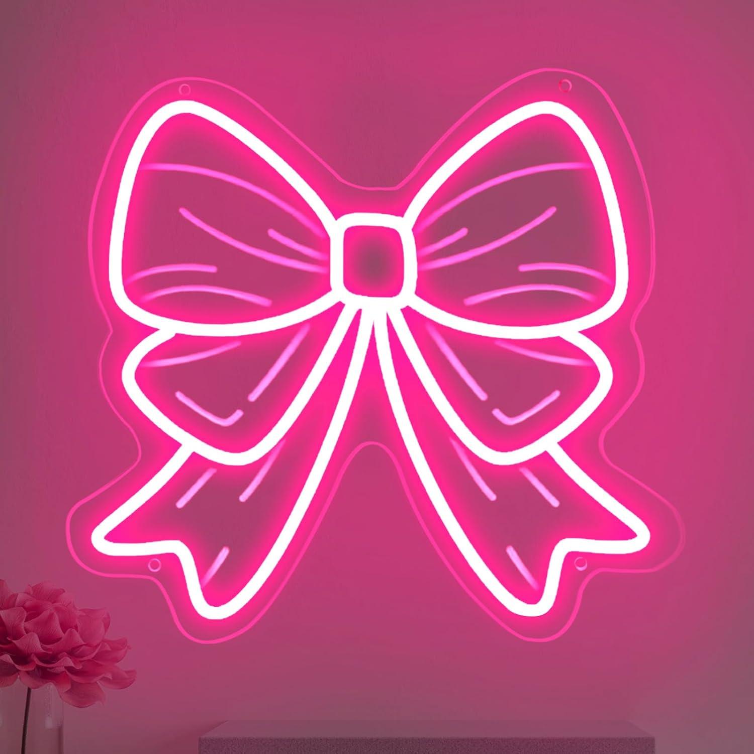 Elegant Decor & Lighting Llc - ป้ายไฟนีออนรูปโบว์ ไฟ LED ปรับความสว่างได้ผ่านพอร์ต USB สำหรับตกแต่งห้องสาวๆ