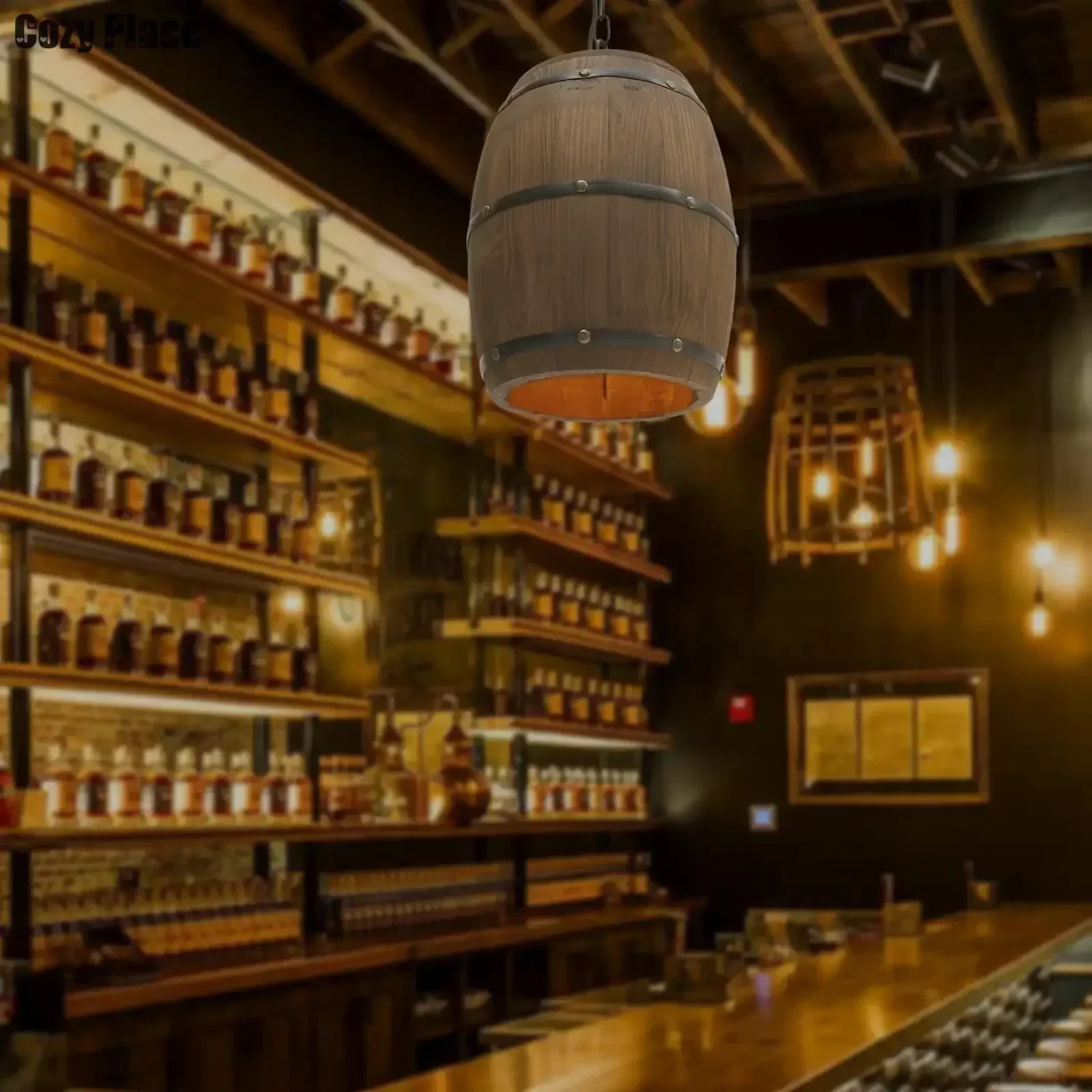 Home Lighting And Decor - โคมไฟสไตล์ Rustic วินเทจ โคมไฟระย้าไม้ โคมไฟแขวนรูปถังไวน์ ของตกแต่งบ้าน
